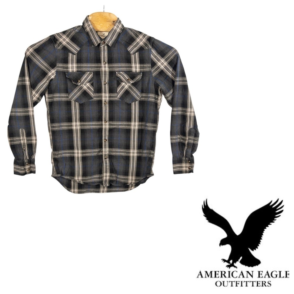 American Eagle Western Pearl Snap Shirt Mens‎ Medium 100% Cotton